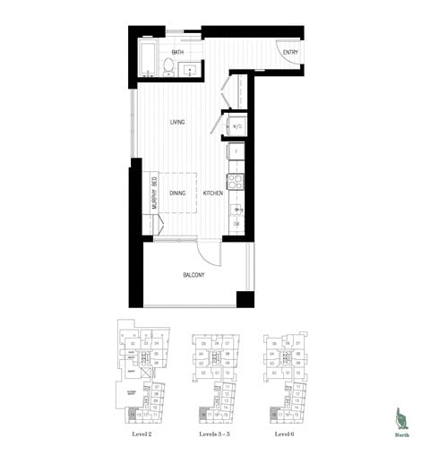 Floor plan for studio, 1 bath, 442 sqft